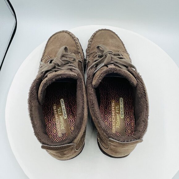Skechers Shoes Womens Size 8 Brown Leather Moccasin Sneakers Memory Foam Booties - Picture 8 of 11